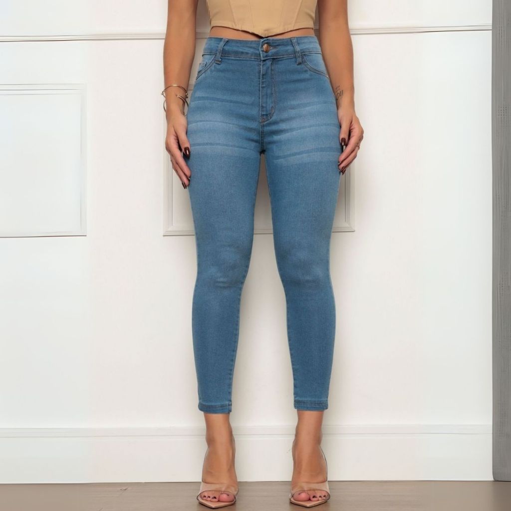 Calça Jeans Feminina Tex Jeans Skinny Lavagem Clara Conforto