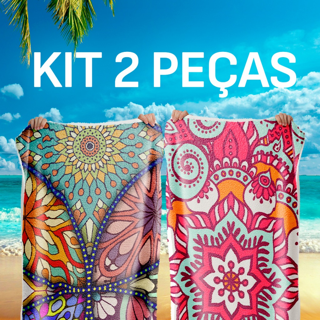 Kit 2 Toalhas de Banho ou Praia Estampadas – Algodão Peluciado, Cores Vibrantes e Toque Macio em Oferta na Shopee