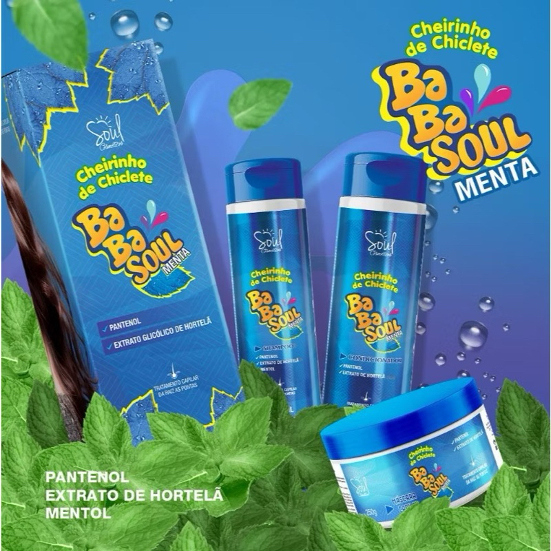 Kit Capilar 3 Peças Cheirinho de Chiclete Babasoul Menta Soul Cosméticos