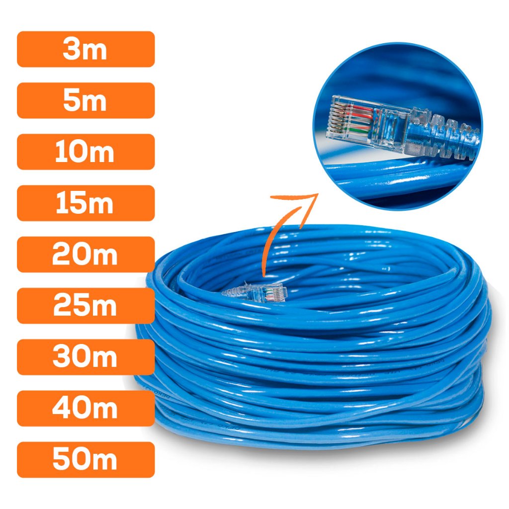 Cabo de Rede CFTV 3m 5m 10m 15m 20m 25m 30m 40m 50m Azul 4 Pares 24awg Crimpado Montado Pronto em Oferta na Shopee