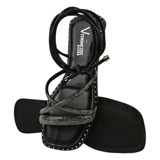 sandália feminina rasteirinha Amarração Brilho Strass Vitrine shoes em Oferta na Shopee