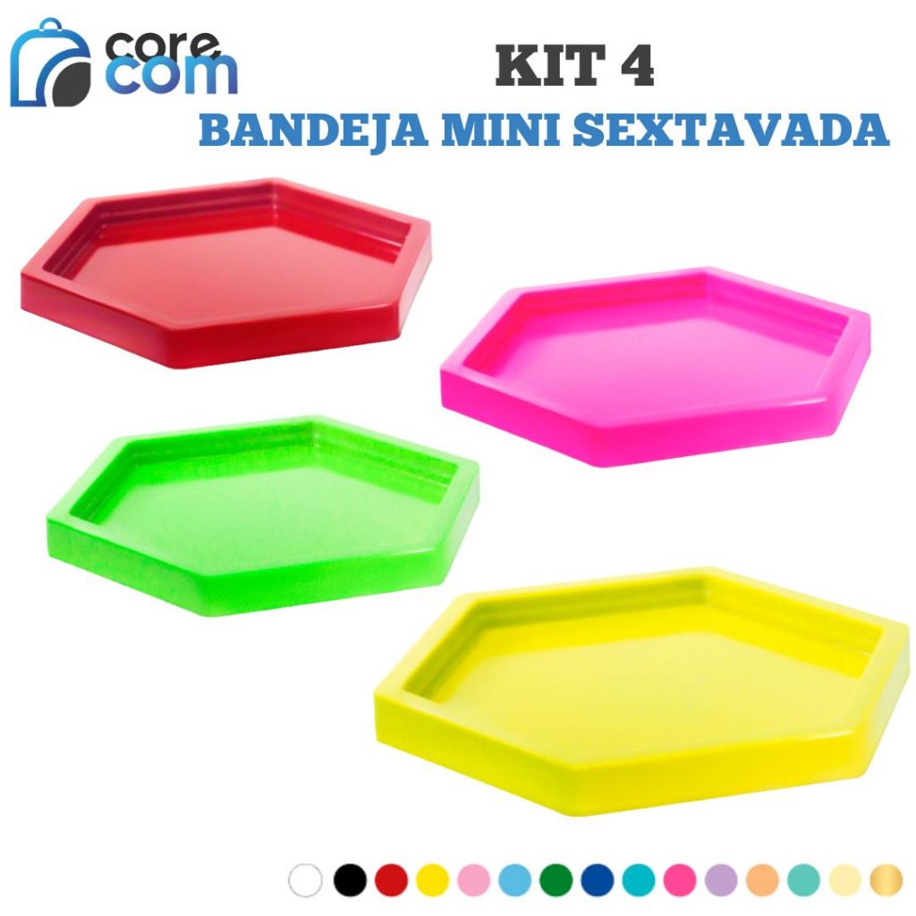 Kit 4 Bandeja Mini Sextavada (17 cm) - Várias Cores