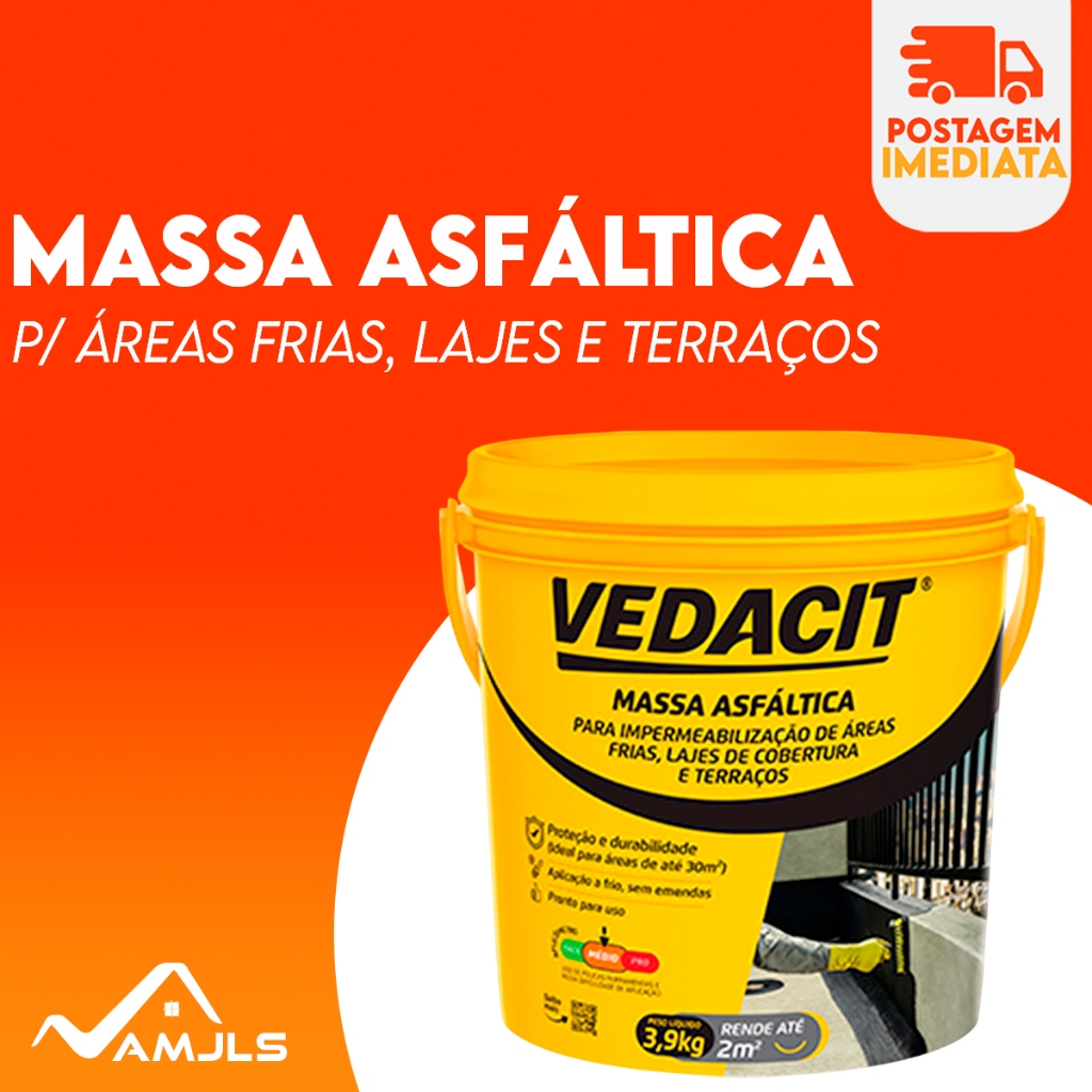 Massa Asfáltica Impermeabilização 3,9Kg Vedacit | cimento, laje, banheiros, calh