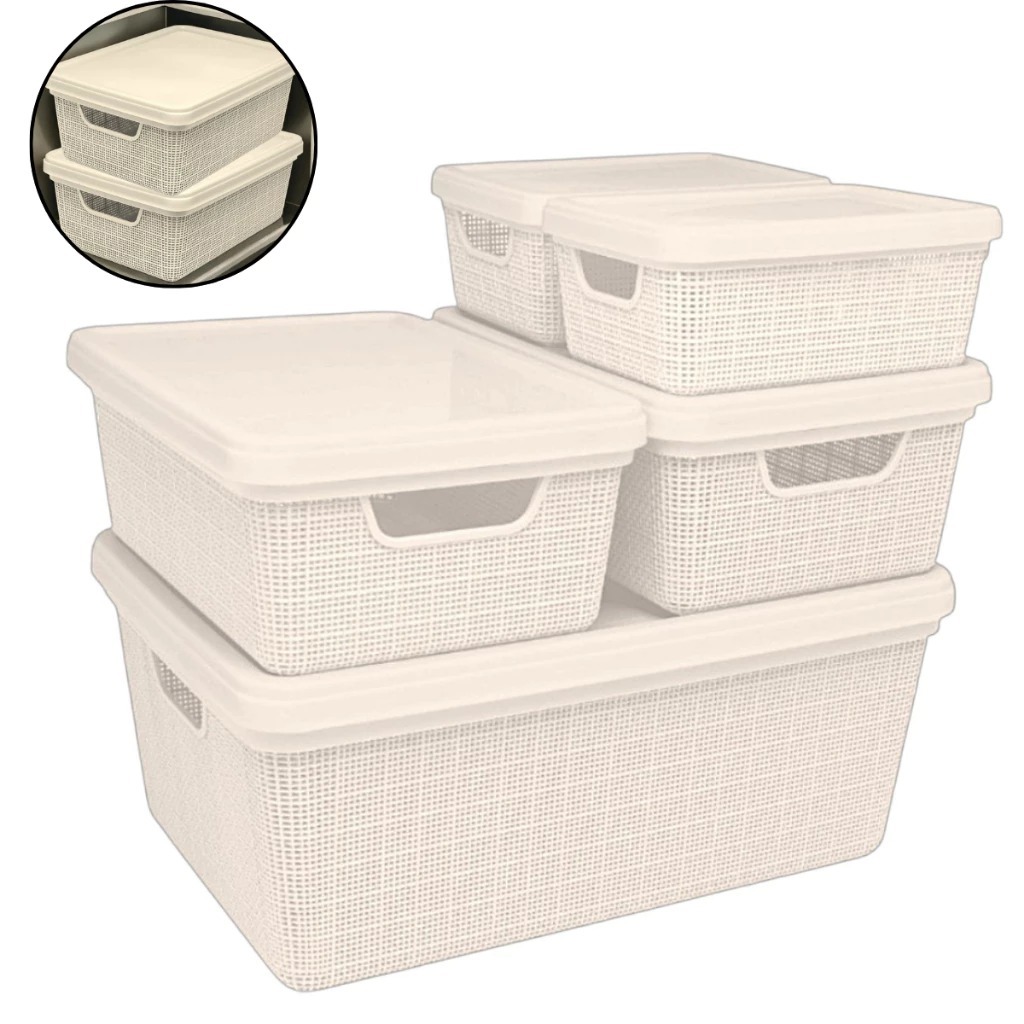 Kit 5 Caixa Organizadora com tampa grande Banheiro Cozinha em Promoção 1,8 L 5 L 15 L