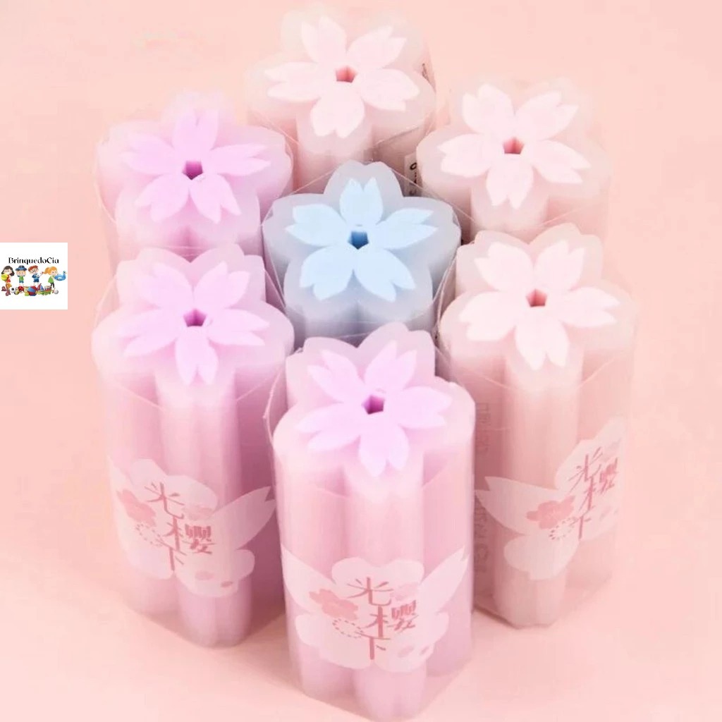 KIT COM 6 Borracha Escolar Flor de Cerejeira Grande Longe  Papelaria Fofa