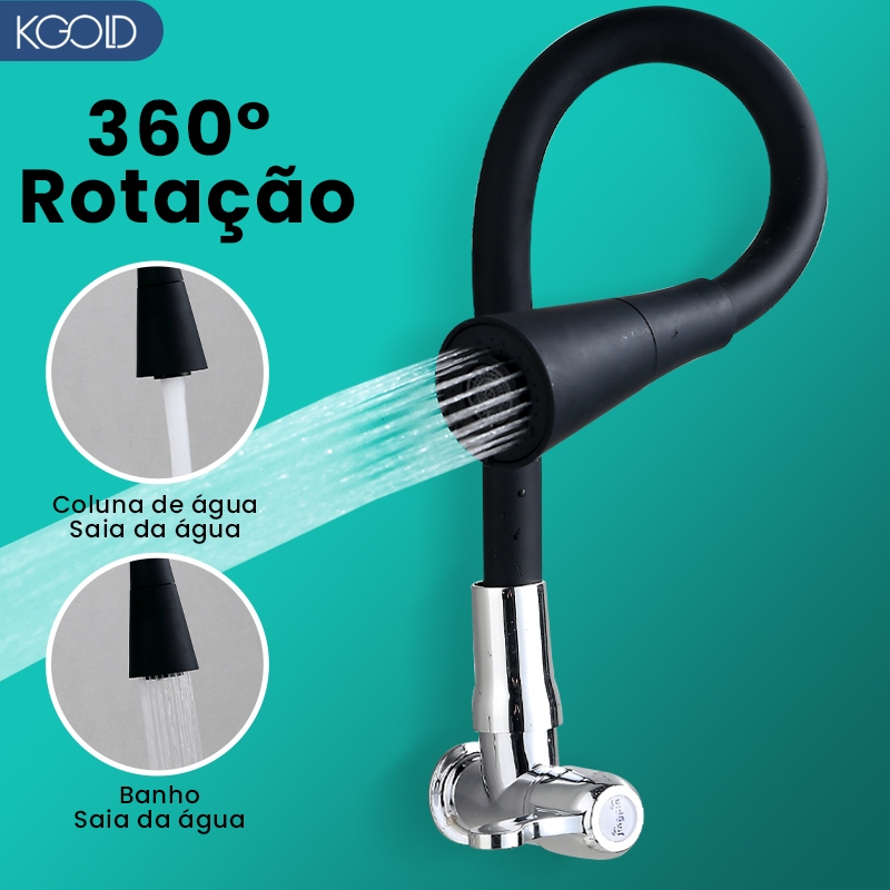 Torneira Gourmet Cozinha  Parede Pia Cano Inox Flexível 1/4 de volta Saída de água dois modos Rotação 360° KGOLD