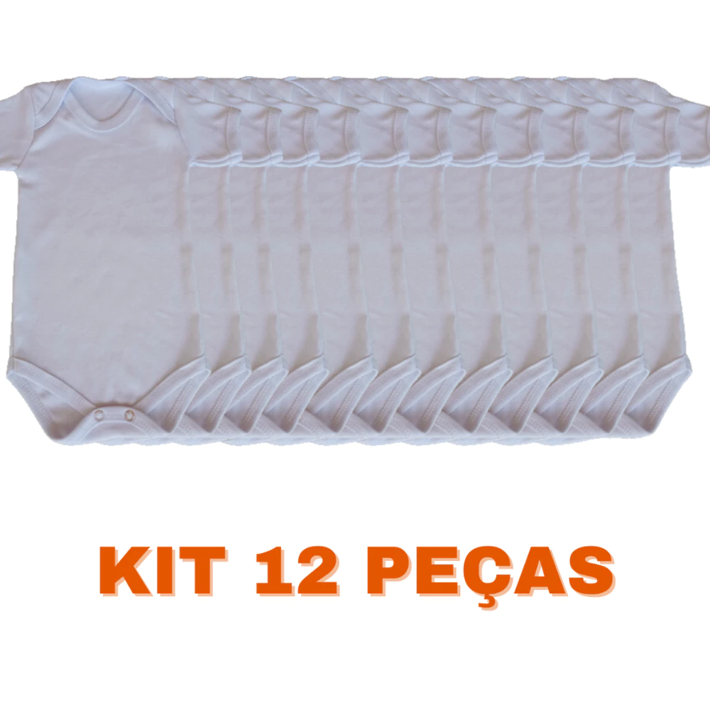 Body Bebê Branco Liso Kit 12 Peças 100% Algodão Suedine