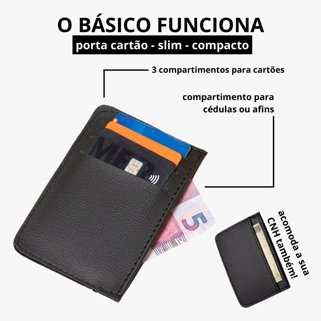 Porta Cartão e CNH Masculino Feminino Compacto Não Ocupa Espaço Carteira Fina em Oferta na Shopee