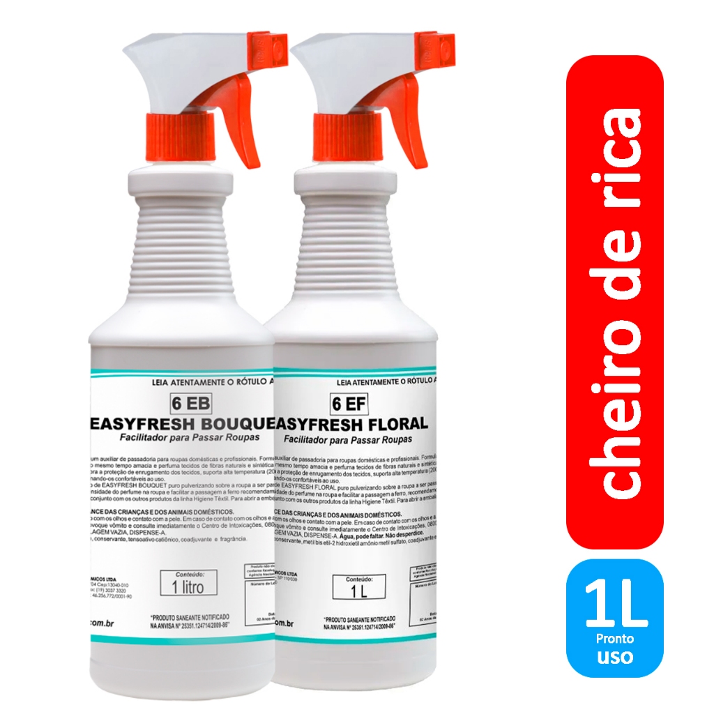 Cheiro de Rica com Borrifador 1L Pronto Uso Fragrâncias Bouquet ou Floral Perfuma Roupas Casa Carro