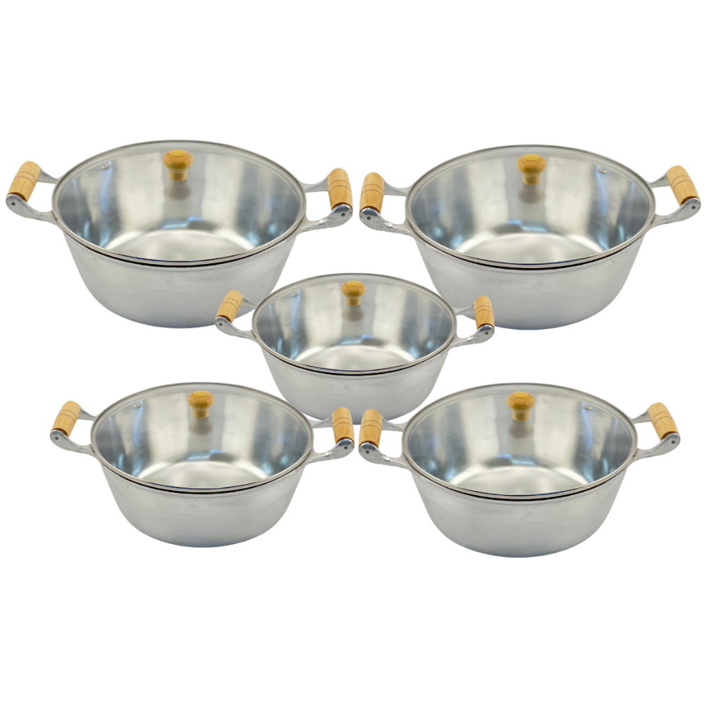 Jogo De Panela Polido Tampa De Vidro Temperado Alumínio Fundido Grosso Cabo Madeira Marfim em Oferta na Shopee