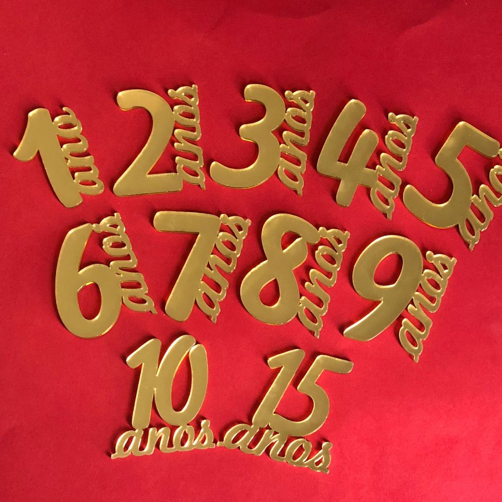 Aplique em Acrílico 1 ao 10 Anos e 15 Anos  Espelhado  4cm  - Para lembrancinhas, personalizados e artesanato em geral em Oferta na Shopee