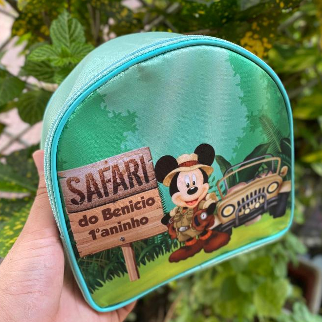 10 bolsas mickey safari - mochilinhas personalizadas para lembrancinha de aniversario