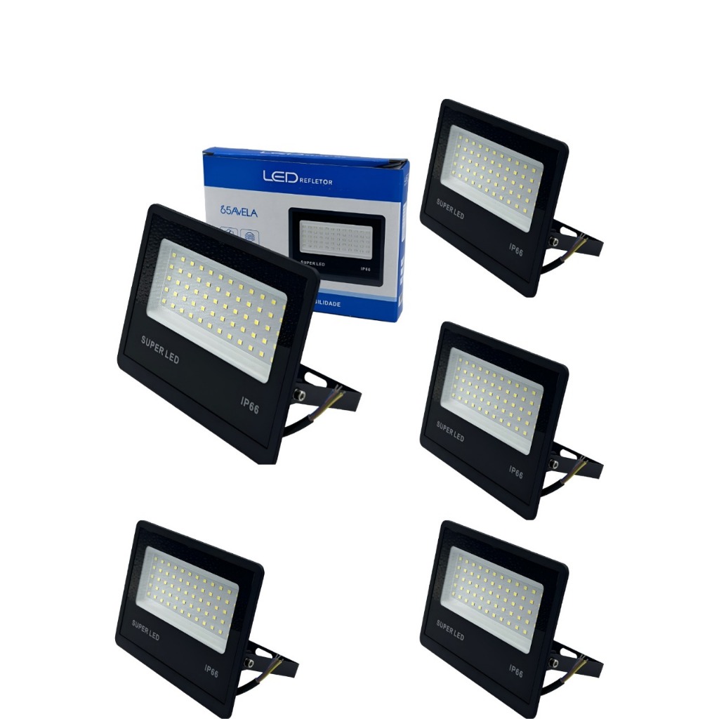 Kit C/5 Refletor Holofote Led 100w Ip66 Smd Bivolt  VERDADEIRO 100W