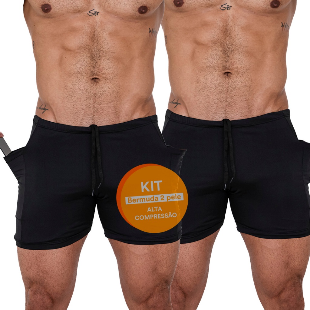 Kit 2 Bermuda Térmica Masculina Segunda Pele Short De Compressão Bolso Celular Academia Fitness em Oferta na Shopee