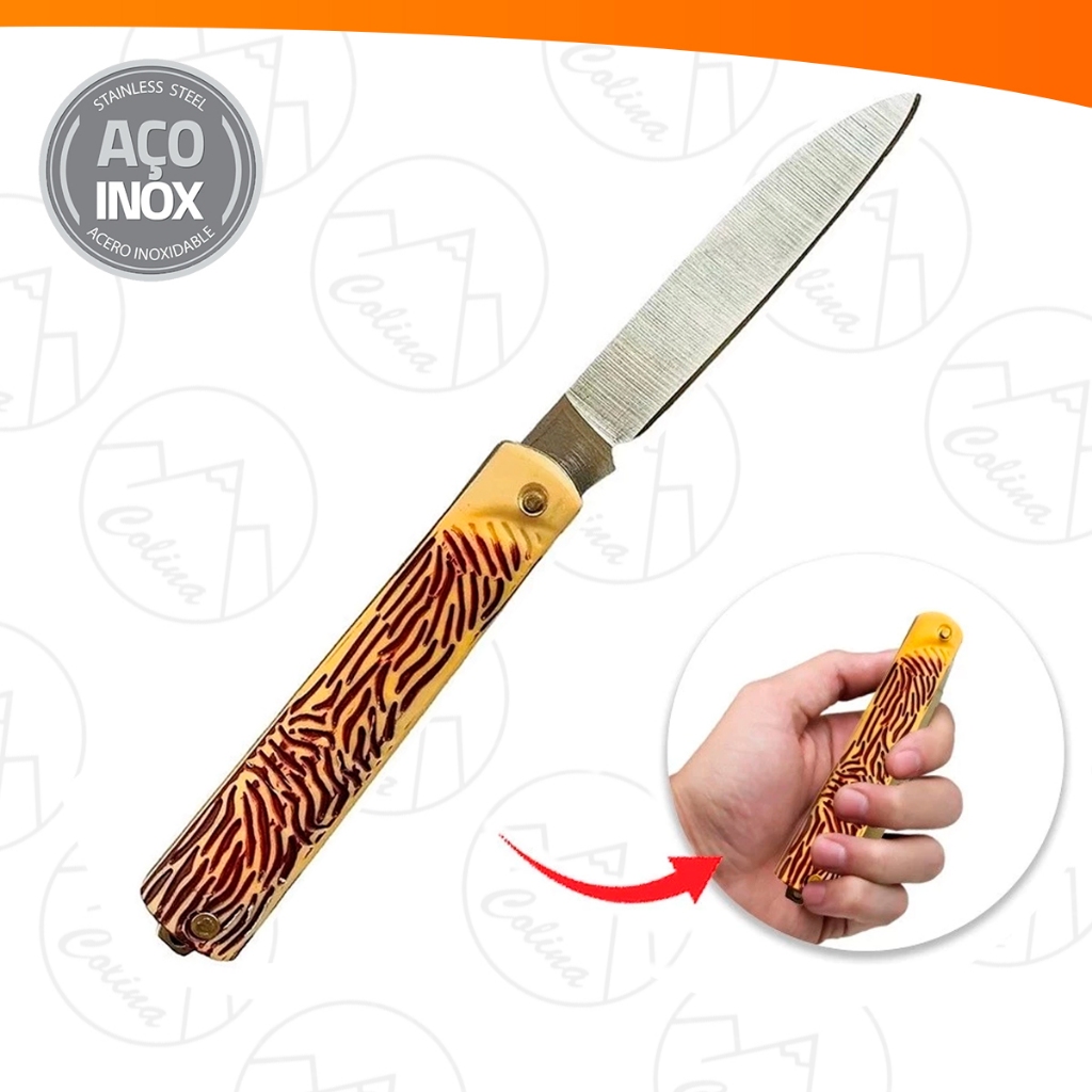 Canivete de Bolso Retrátil Ponta Fina Aço Inox Pica Fumo Pesca Roça Camping Dobrável 3,5"