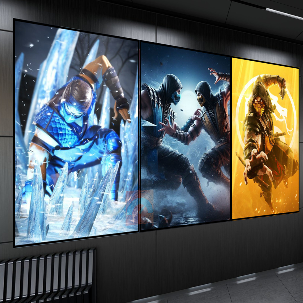 Kit 3 Quadros Decorativos Gamer Zone Para Sala Quarto Grande Espaço de Jogos Mortal Kombat  Scorpion Vs Subi Zero
