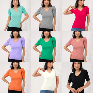 LXC Blusa feminina t-shirts manga princesa bufante curta gola v fashion promoção