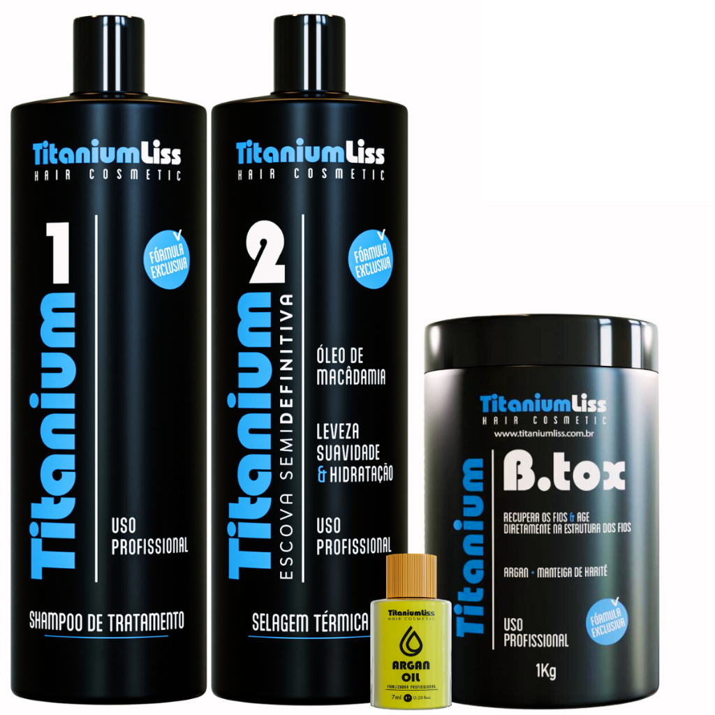 Semi Definitiva Selagem Titanium Liss 2X1Lt + Botox 1kg + Óleo Argan