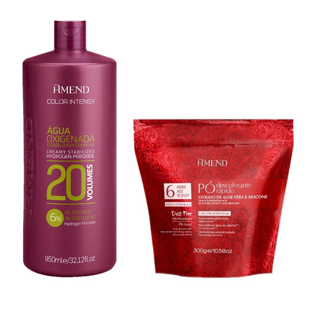 Amend KIT Água Oxigenada Color Intensy 20 volumes 950ml + Pó Extrato de Aloe Vera e Silicone 300g