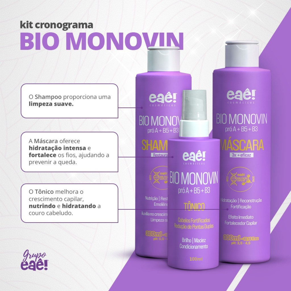 Kit Bio Monovin Crescimento e Queda Capilar Fortificante e Estimulante Capilar Eaê! Cosmet...