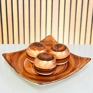 Enfeite Centro Mesa Prato Decorativo kit 3 Bolas Sala Ceramica Barca rack Desenho Fruteira Cozinha