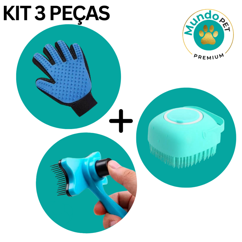 Kit Pet Luva Tira Pelos Nano + Escova lava Pet Silicone Dispenser + Pente Escova Removedora em Oferta na Shopee