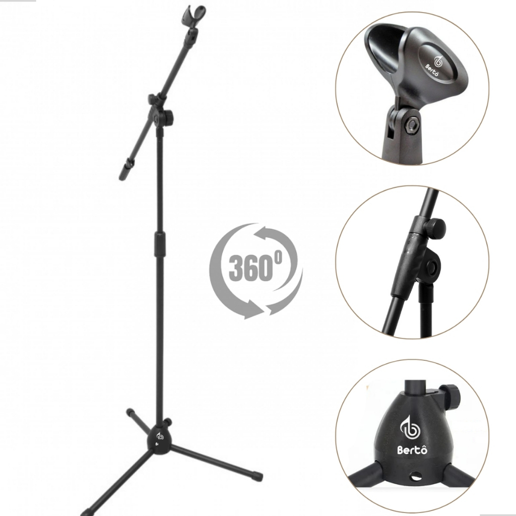Pedestal Suporte Para Microfone Girafa Com Cachimbo Bertô Igreja Estudio Estante Gira 360º