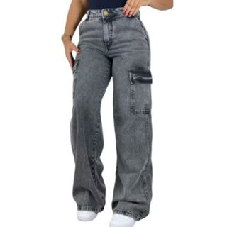 5409-Calça Jeans Wideleg Cargo Graffiti em Oferta na Shopee
