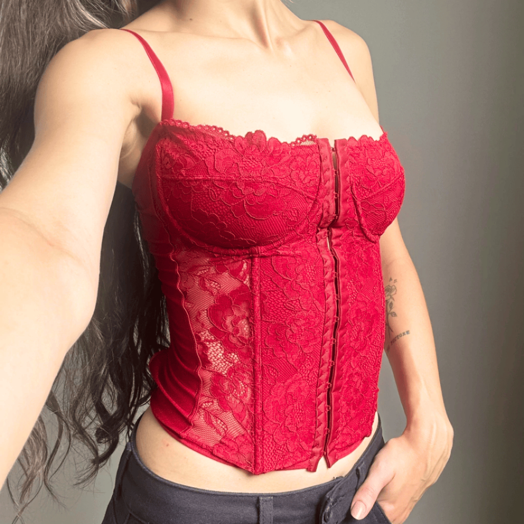 Cropped Corset Renda Vermelho: Onde Comprar | BuscaProdutos
