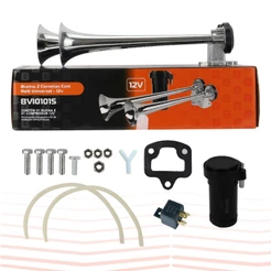 Kit Buzina Maritima Cromada 2 Cornetas Com Compressor 12V Qualidade Premium Som Muito Alto