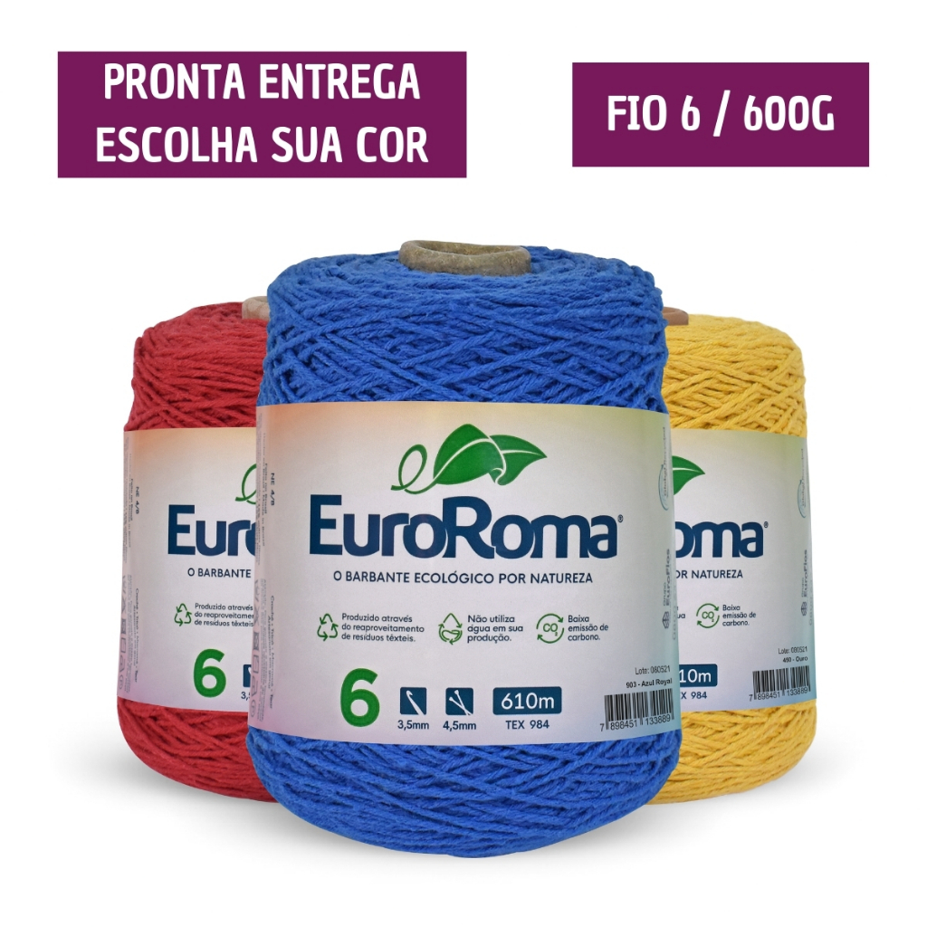 Barbante Euroroma 600g Fio N6 610m - Cores - Tricô / Crochê PROMO em Oferta na Shopee