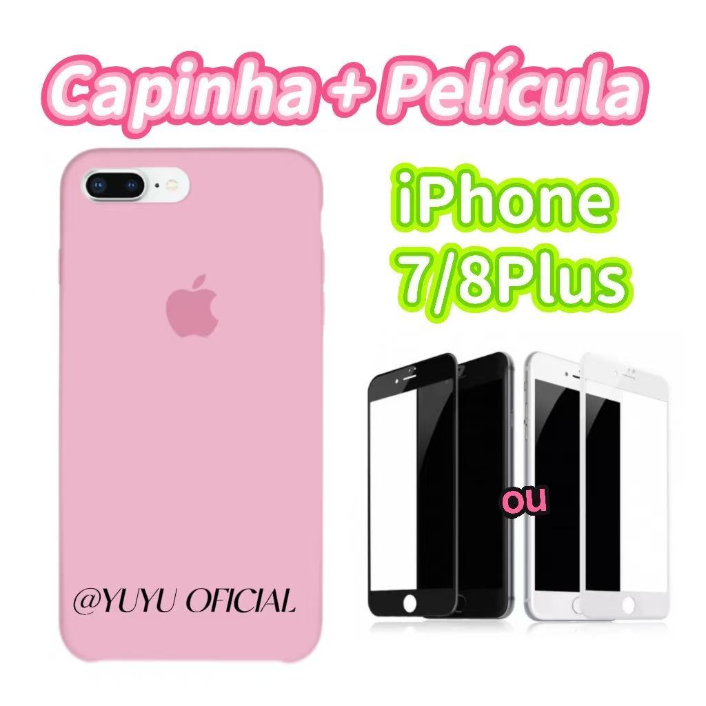 Kit película de vidro 3D com capa de silicone aveludado para iPhone 7/8 PLUS