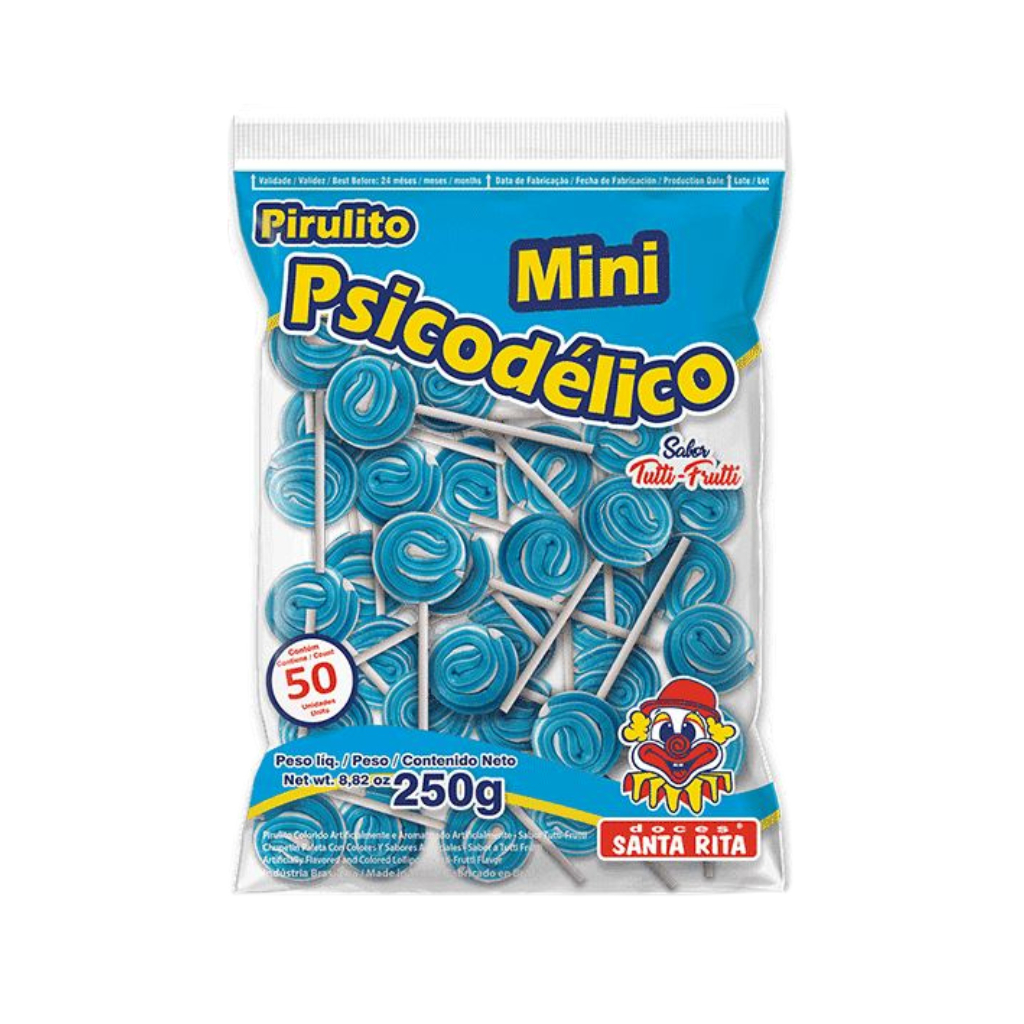 Mini Pirulito Psicodélico Azul 50 unidades -Santa Rita Pirulito Chaves Lembrancinha Festa Aniversário Sacolinha Surpresa
