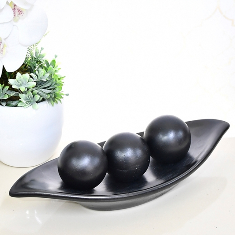 Enfeite Barca Centro Mesa Ceramica Decorativo kit 3 Bola Sala Enfeite Prato Desenho Fruteira Cozinha