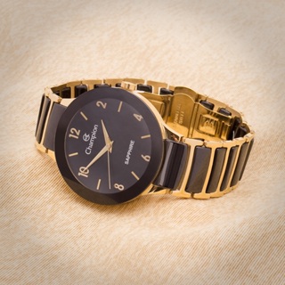 Relogio Feminino Champion Ceramica Preto com Dourado Luxo Vidro Safira Original CA21866U em Oferta na Shopee