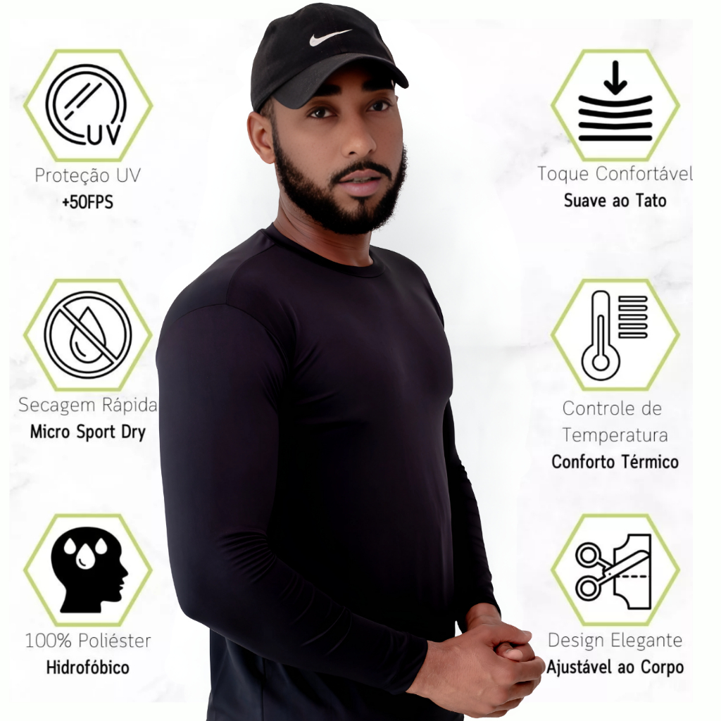 Camisa Térmica Masculina Blusa Segunda Pele Feminina Proteção Solar uv50+