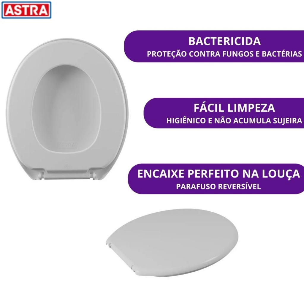 Assento Astra Oval Universal Tampa para Vaso Sanitário - Não Almofadado