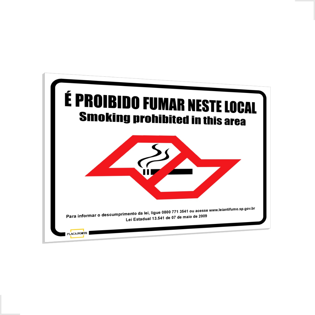 5 Placas Proibido Fumar São Paulo C/ Lei Estadual + Conjunto de Fita Dupla Face 30x20cm  PS 1mm
