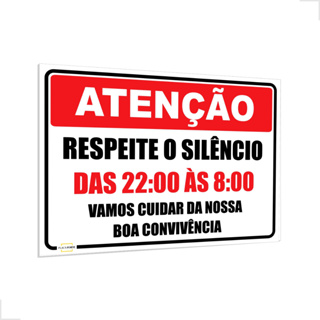 Placa Atenção Respeite o Horário de Silencio Prédio Condomínio Hospital 25x18cm em Oferta na Shopee