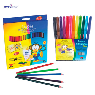 KIT 24 Lápis de Cor Sextavado + 12 Canetinhas Coloridas Material Escolar kit Volta as Aulas Infantil em Oferta na Shopee