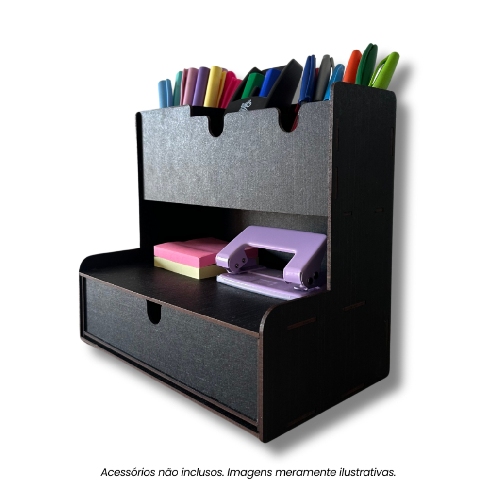 Organizador de Mesa em Madeira Preto – Porta-Treco e Porta-Lápis para Escritório e Home Office em Oferta na Shopee