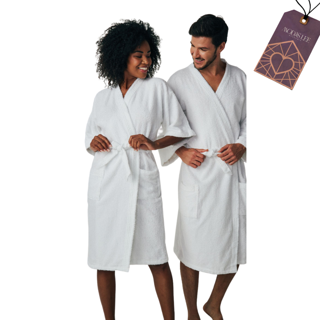 Roupão de Banho Atoalhado Aveludado Feminino Masculino Adulto Quimono Unissex Branco