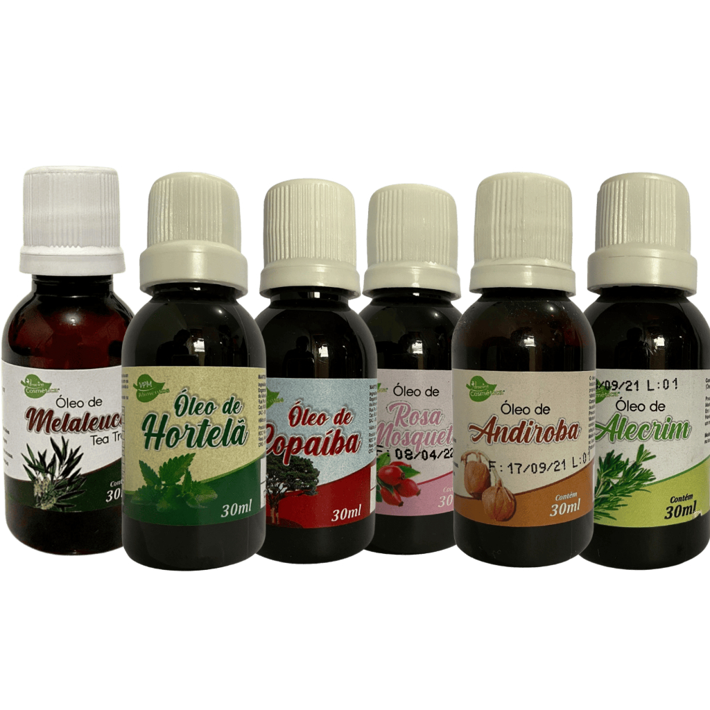 Óleo Vegetal Natural Aroeira 30mL Hortelã, Copaíba, Melaleuca, Andiroba, Alecrim e Rosa Mosqueta Kit