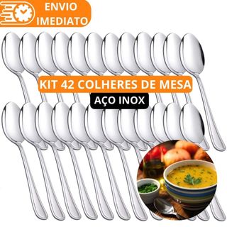 KIT 42 Colher de Mesa GRANDE Talher Aço Inox Refinada Sopa Arroz Caldinho Para Casa Cozinha Bar Restaurante Buffet em Oferta na Shopee