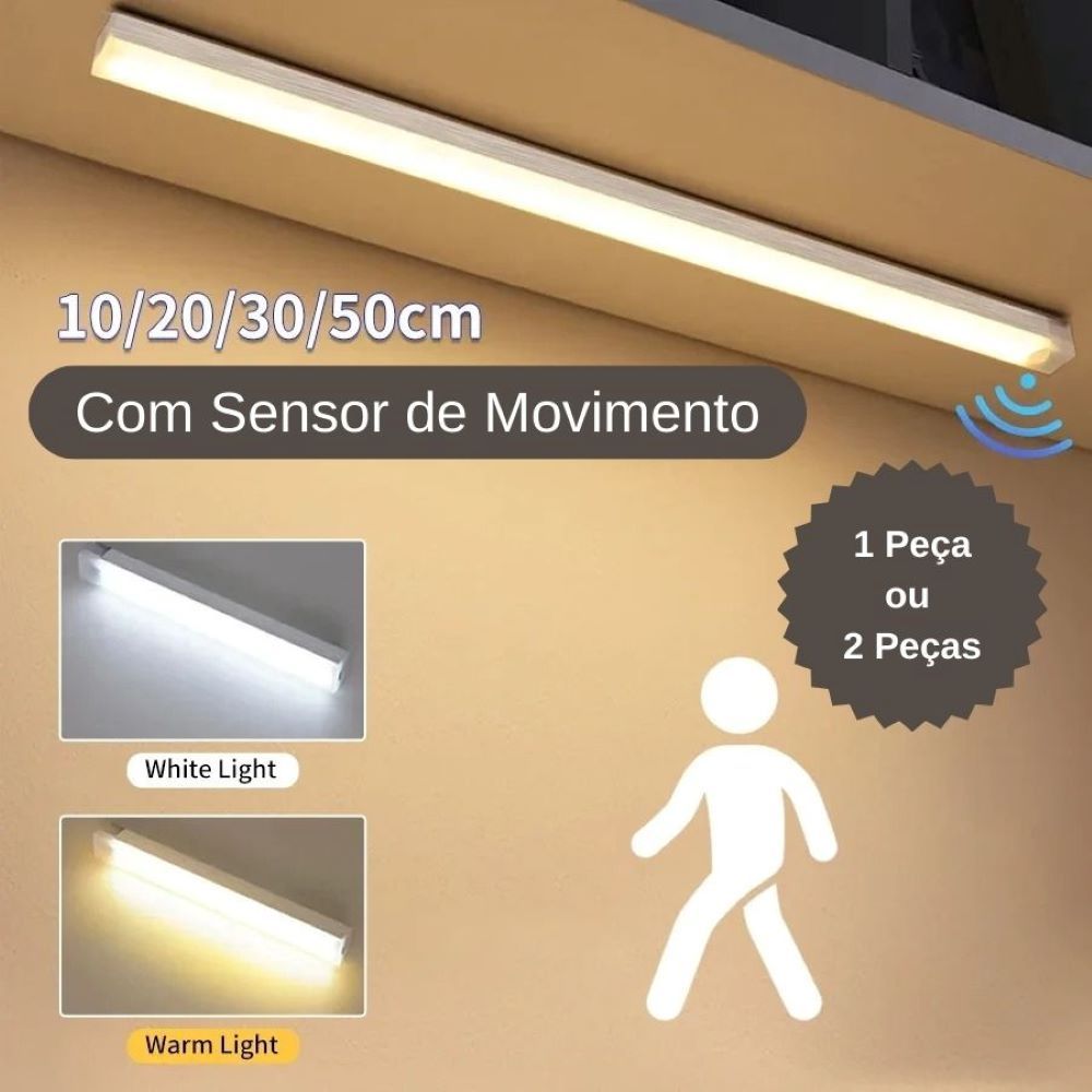 1pç ou 2pçs Luminária Inteligente LED Com Sensor de Movimento Sem Fio e Recarregável USB Barra 10/20/30/50cm em Oferta na Shopee