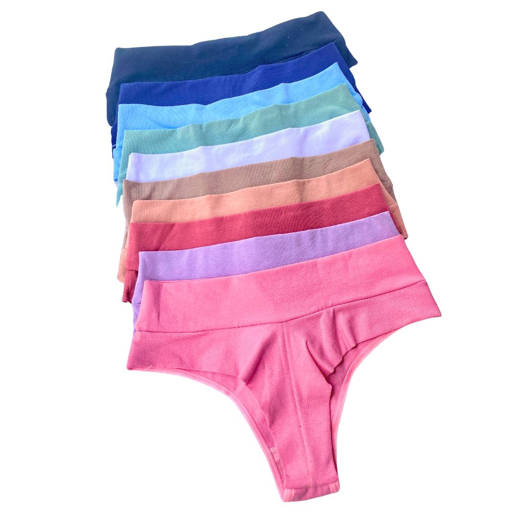 Kit Calcinha Fio duplo Cós Alto Duplo Cotton Algodão Feminina Conforto em Oferta na Shopee