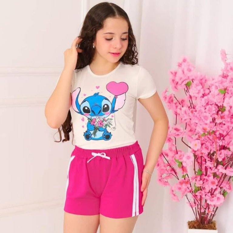 Conjunto Infantil Stitch ,Capivara MODA /Conjunto stitch menina verão do 2 ao 14