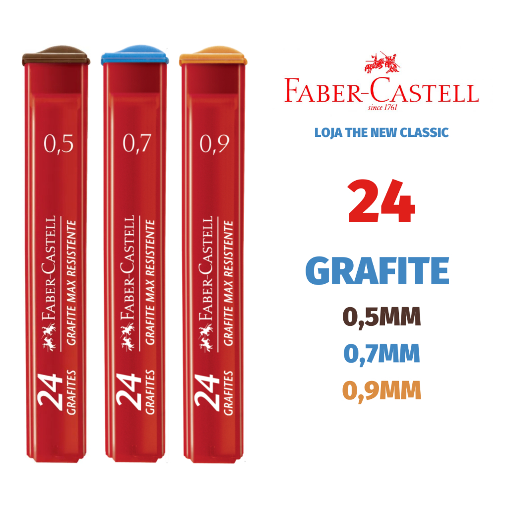 Grafite Faber Castell Max Resistence 0,5mm 0,7mm 0,9mm B - 14 minas por estojo em Oferta na Shopee