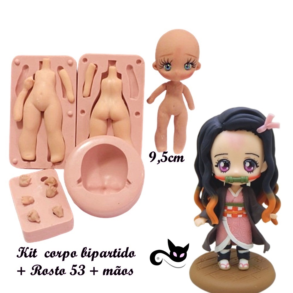 Molde  Silicone- Kit Corpo Bipartido 7cm+ Rosto Boneca Doll 53 - 3,5cm + Mãos 3 pares BL 1353 em Oferta na Shopee
