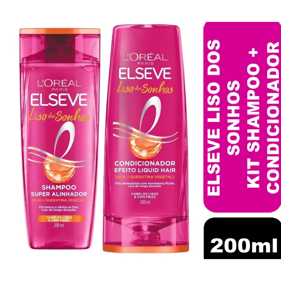 Kit Liso dos Sonhos Super Alinhador Shampoo + Condicionador 200ml Elseve Loréal Paris